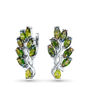 Серьги из серебра с хризолитами и хромдиопсидами