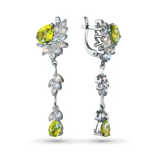 Серьги из серебра с топазами и хризолитами