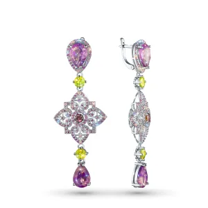 Серьги из серебра с аметистами, гранатами