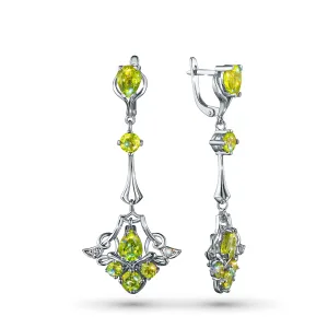 Серьги из серебра с топазами, хризолитами