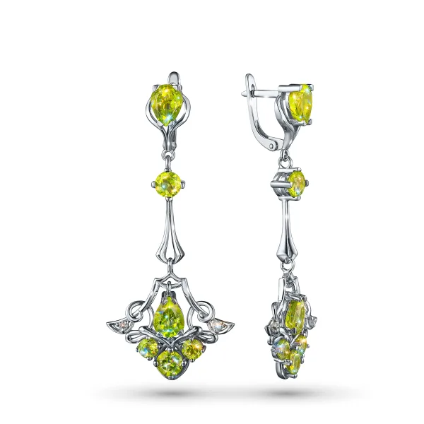 Серьги из серебра с топазами, хризолитами