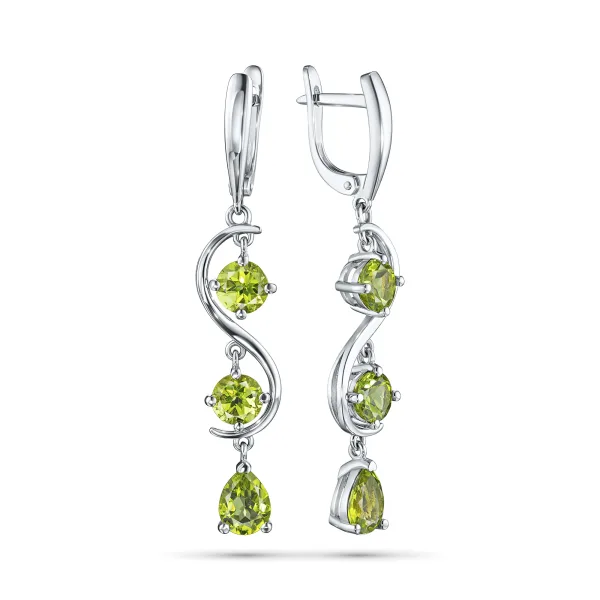 Серьги из серебра с хризолитами