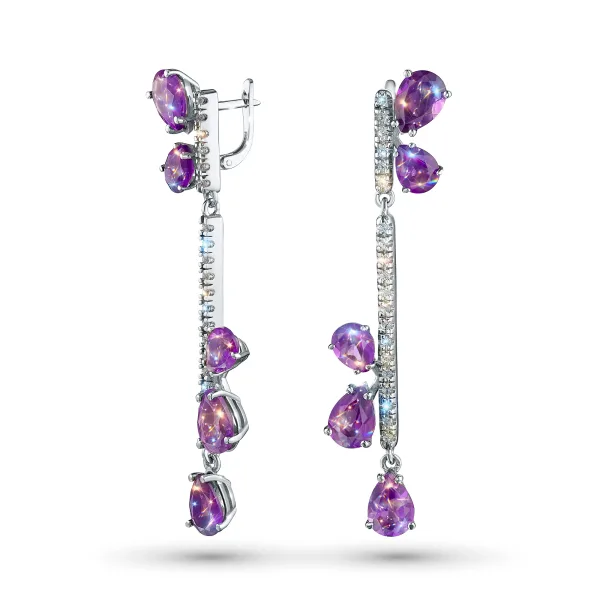 Серьги из серебра с аметистами и топазами