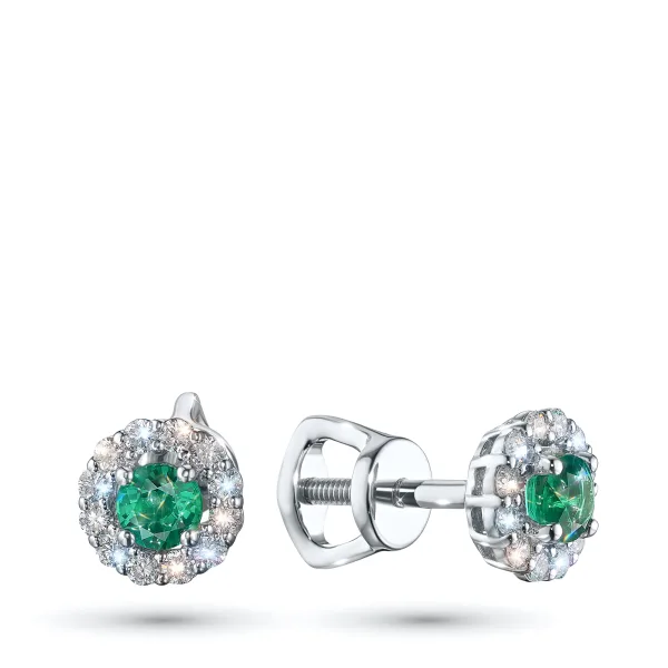 Пусеты из серебра с изумрудами