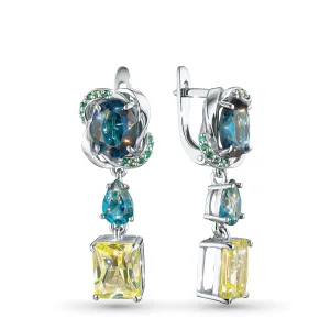 Серьги из серебра с топазами, фианитами и цитринами