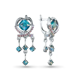 Серьги из серебра с аметистами и топазами